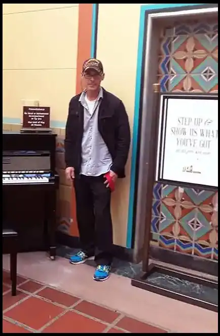 Book Author and CEO David Haave plays for his soldiers of friends LA CA Union Station Amtrak 2019 -- David Haave